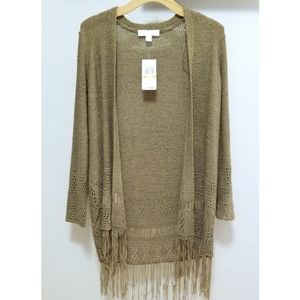 Michael Kors Green Knit Fringe Long Sweater Duster
